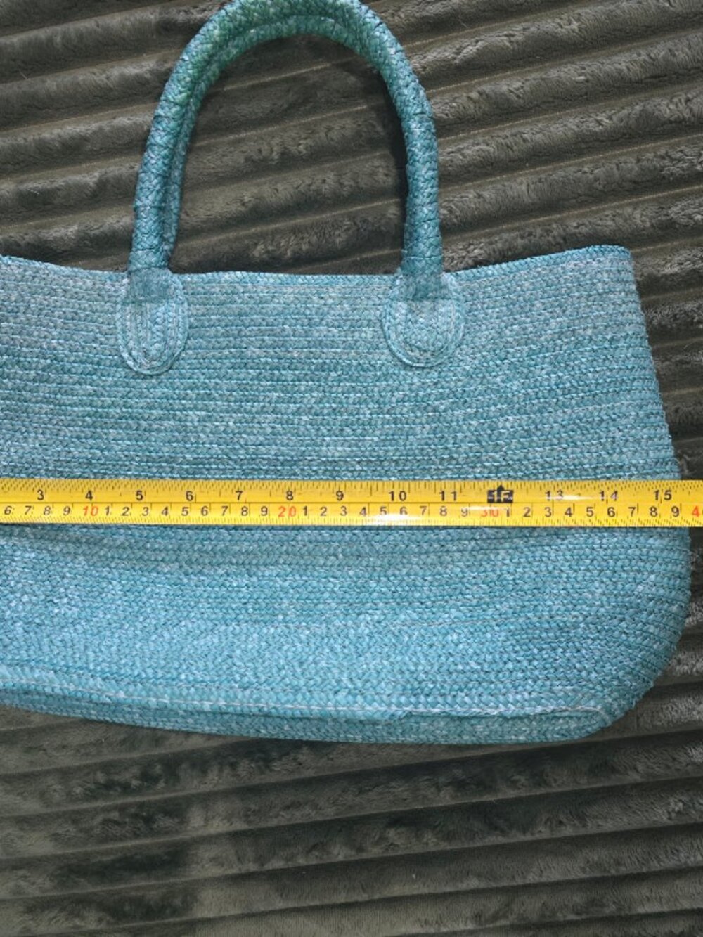 Wicker Handbag in a Light Teal Color, Great Beach Tote - Picture 7 of 8